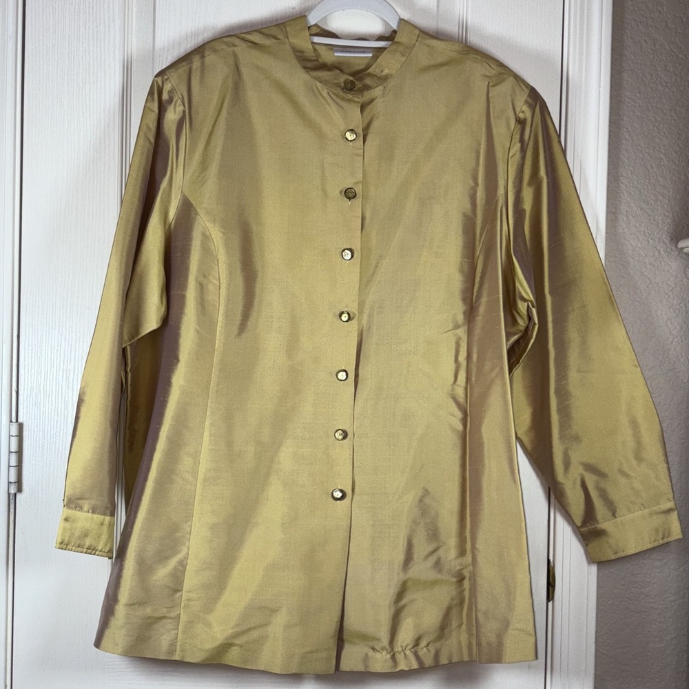 Vintage Avenue Silk Blend Tunic 3XL Gold EUC Button Down Collarless